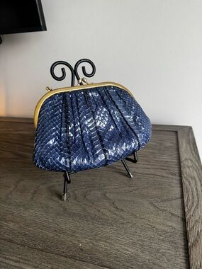 Judith Leiber Royal Blue Satin Frame Clasp Handbag